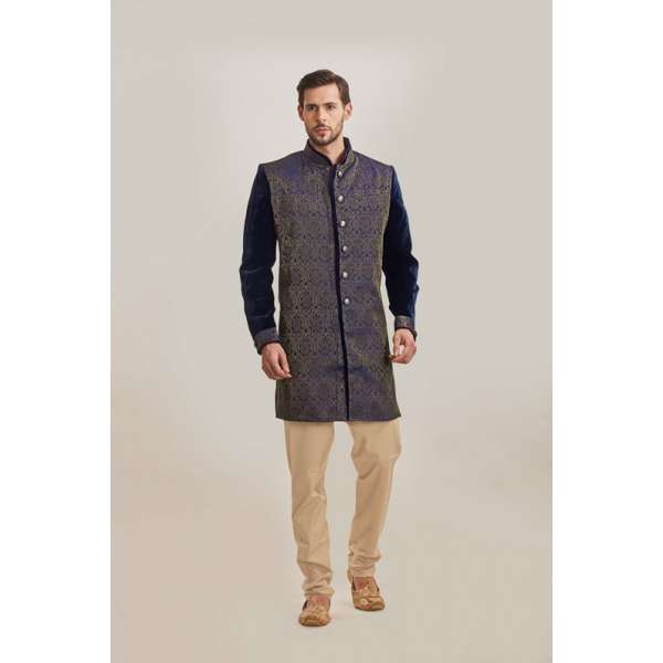 TRADITIONAL NAVY BLUE EMBROIDERED WAISTCOAT AND PYJAMA PATHAN'S SUIT