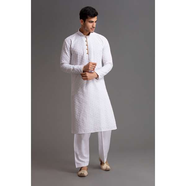 PHENOMENAL WHITE PAKISTANI MENSWEAR READYMADE KURTA SALWAR 