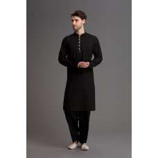 JET BLACK PAKISTANI MEN'S KURTA SHALWAR