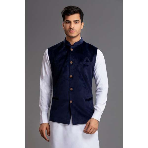 BLUE MEN'S PARTY WEAR WAISTCOAT