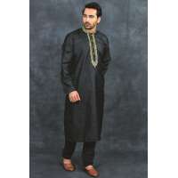 Black Embroidered Indian Mens Kurta Pajama