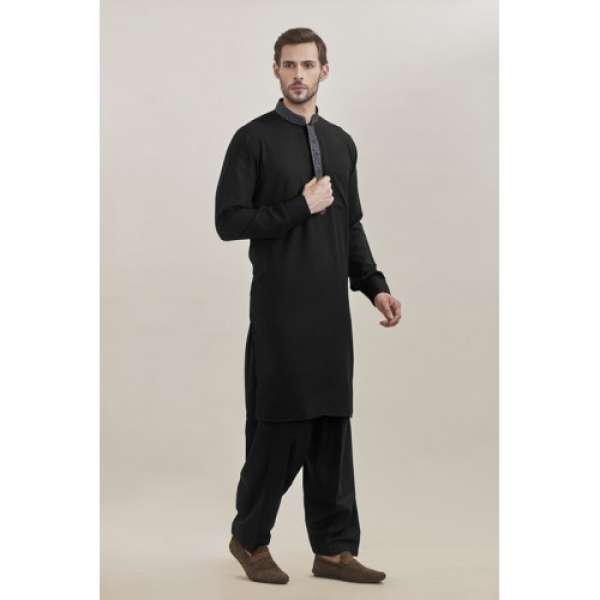 BLACK KURTA AND SHALWAR READY MADE MENSWEAR SUIT