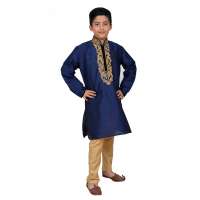 NAVY BLUE HEAVILY EMBROIDERED KURTA SET AND PYJAMA READY MADE BOYS SUIT