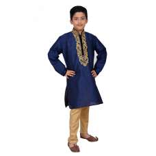 NAVY BLUE HEAVILY EMBROIDERED KURTA SET AND PYJAMA READY MADE BOYS SUIT