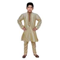 GOLD BEIGE EMBROIDERED KURTA AND PYJAMA BOYS WEAR READY MADE SUIT