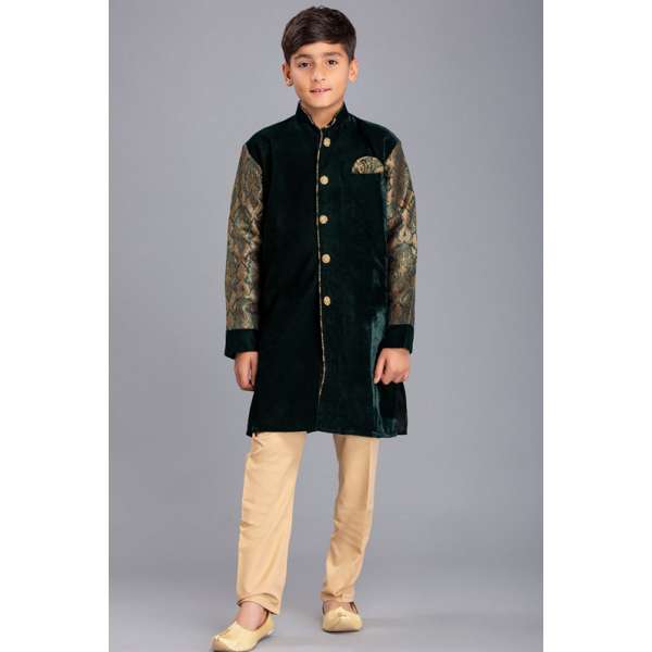 DARK GREEN AND BEIGE BOYS WEAR EID SUIT