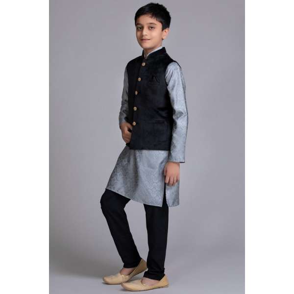 GREY AND BLACK CHILDREN SHALWAR KAMEEZ WAISTCOAT SUIT