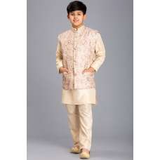 CREAM AND GOLD NEHRU JACKET, KURTA AND PAJAMA BOYS WEAR EID SUIT