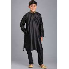 BLACK STITCHED BOYS KURTA AND PAJAMA EID SUIT