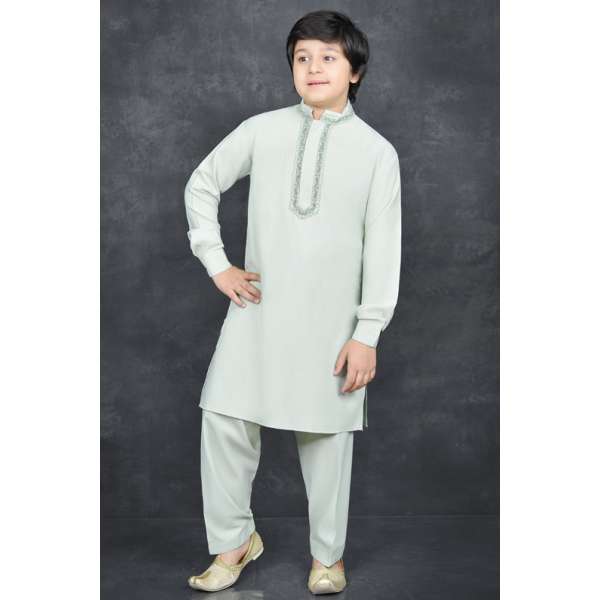 PISTA GREEN READYMADE PAKISTANI BOYS KURTA SHALWAR