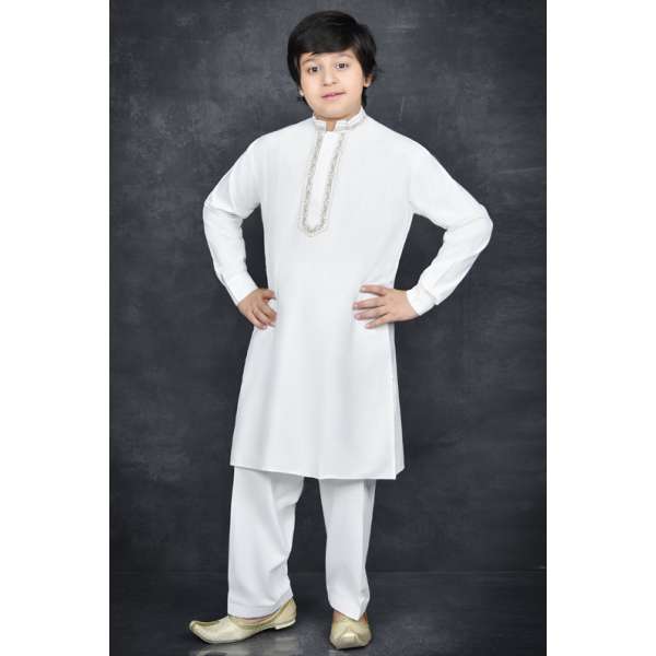 OFF WHITE  KIDS BOYS EMBROIDERED KURTA SHALWAR