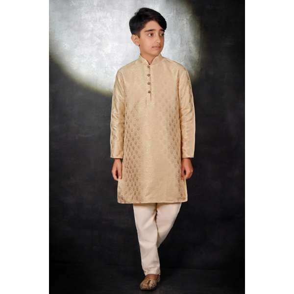 GOLD JACQUARD INDIAN DESIGNER KURTA PAJAMA FOR BOYS
