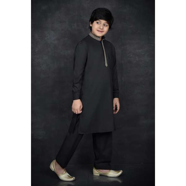 Black Pakistani Style Salwar Kameez For Little Boys
