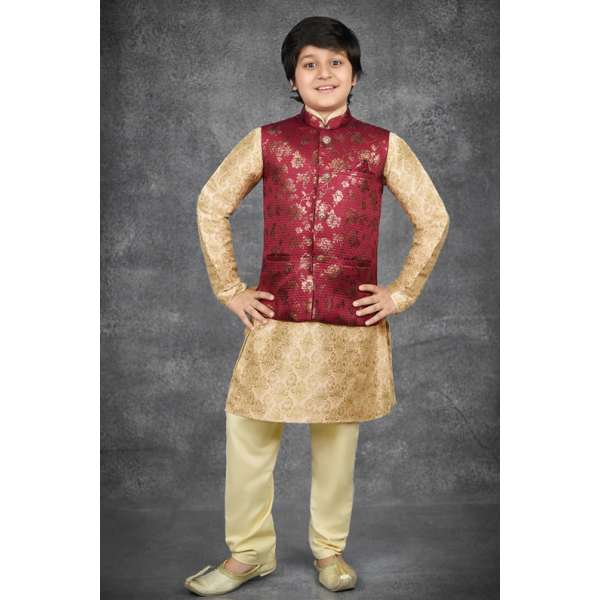 Maroon Ethnic Indian Kids Wear Waistcoat