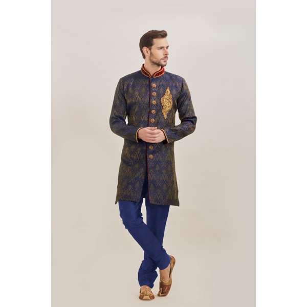 NAVY BLUE HEAVY EMBROIDERED SMART MEN KURTA PYJAMA DRESS