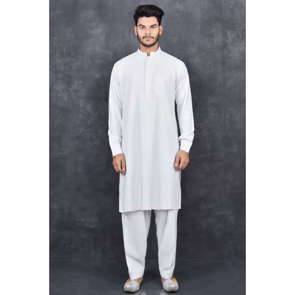 BRILLIANT WHITE READY TO WEAR MEN'S MODEST SALWAR KURTA SET