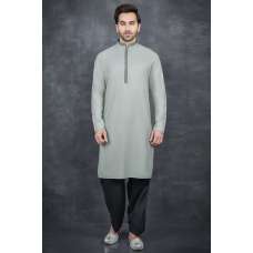ASH GREEN & BLACK PUNJABI MEN'S READYMADE KURTA SALWAR