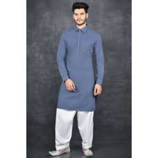FADED DENIM BLUE & WHITE INDIAN MEN'S KURTA SALWAR