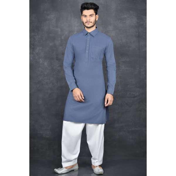 FADED DENIM BLUE & WHITE INDIAN MEN'S KURTA SALWAR
