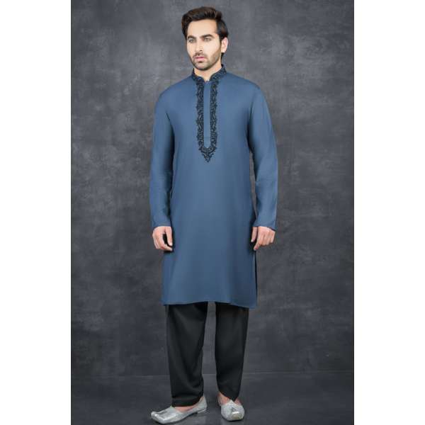 MOSAIC BLUE & BLACK INDIAN MEN'S SALWAR KURTA