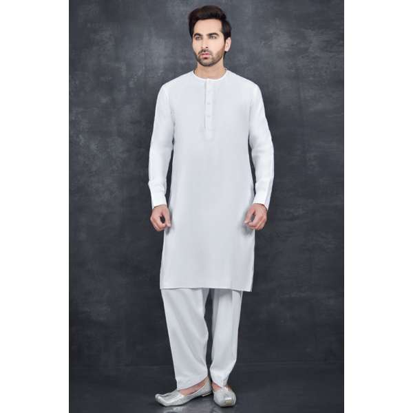 White Pakistani Gents Readymade Kurta Shalwar