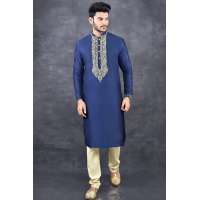 CLASSIC BLUE INDIAN MEN'S FESTIVE KURTA PAJAMA SUIT