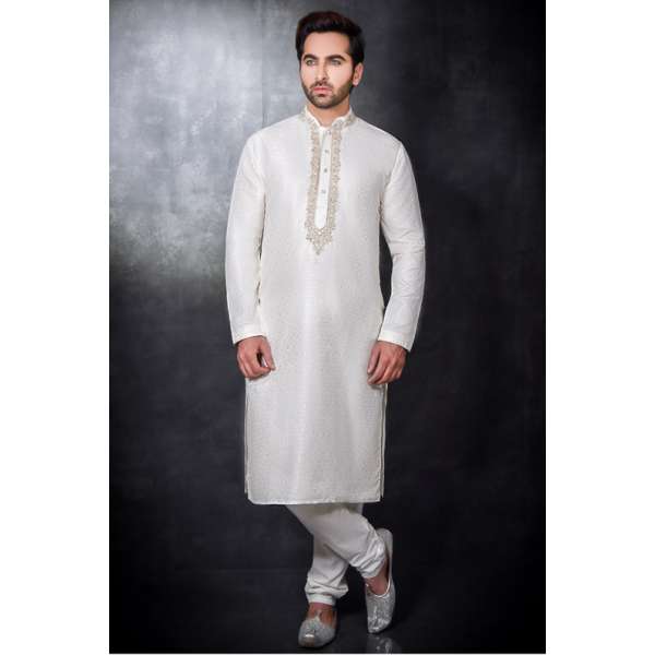 White Kurta Pakistani Mens Wedding Eid Salwar Suit