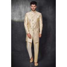 FAWN JACQUARD COAT KURTA AND PYJAMA INDIAN MENS ETHNIC SUIT