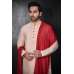 PEACH INDIAN MEN'S WEDDING WEAR KURTA PAJAMA & CONTRAST STOLE
