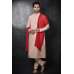 PEACH INDIAN MEN'S WEDDING WEAR KURTA PAJAMA & CONTRAST STOLE