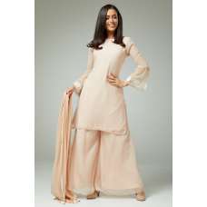 BEIGE READY TO WEAR PAKISTANI PRET WEAR SHARARA SUIT
