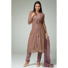 DEEP MAUVE INDIAN WEDDING JACKET STYLE READYMADE DRESS