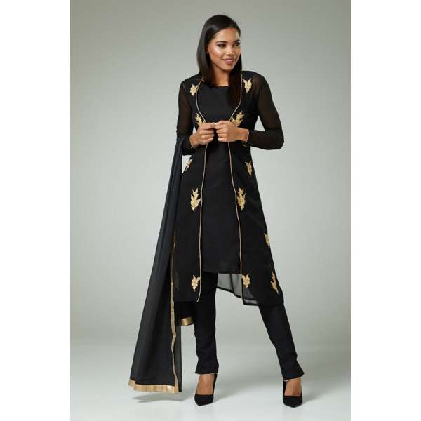 Black Ethnic Jacket Readymade Indian Suit