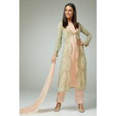 PERFECT EMBROIDERED PISTA PEACH JACKET STYLE PARTY WEAR READY MADE SUIT  