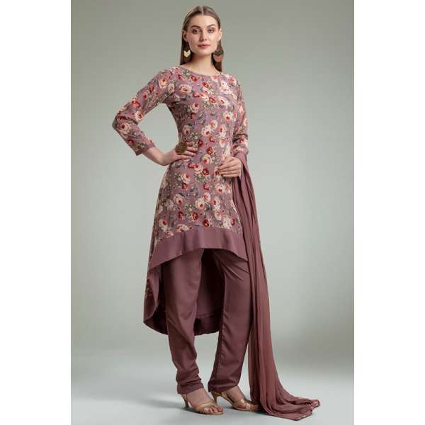 MAUVE FLORAL PRINTED PAKISTANI PARTY WEAR DRESS