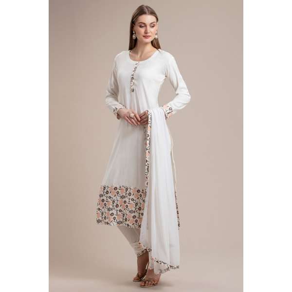 DELICATE WHITE STRAIGHT CUT SALWAR KAMEEZ SUIT