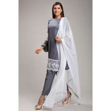 SMOKED GREY PAKISTANI DESIGNER PARTY WEAR SUIT