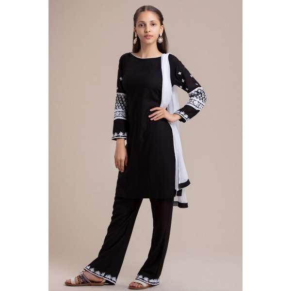 BLACK PAKISTANI DESIGNER READYMADE PALAZZO STYLE GIRLS SUIT