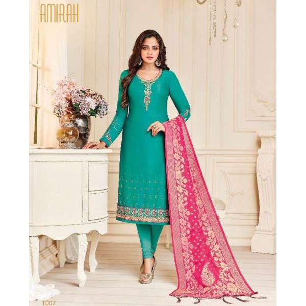 Turquoise Straight Indian Party Wear Churidar Suit 