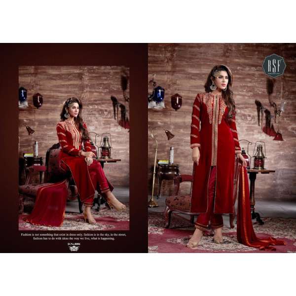 BURNT HENNA RED DIMPY VELVET DESIGNER WINTER SUIT