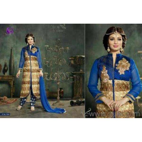 U1004 BLUE AND GOLD AYESHA TAKIA ANARKALI STYLE SALWAR KAMEEZ SUIT