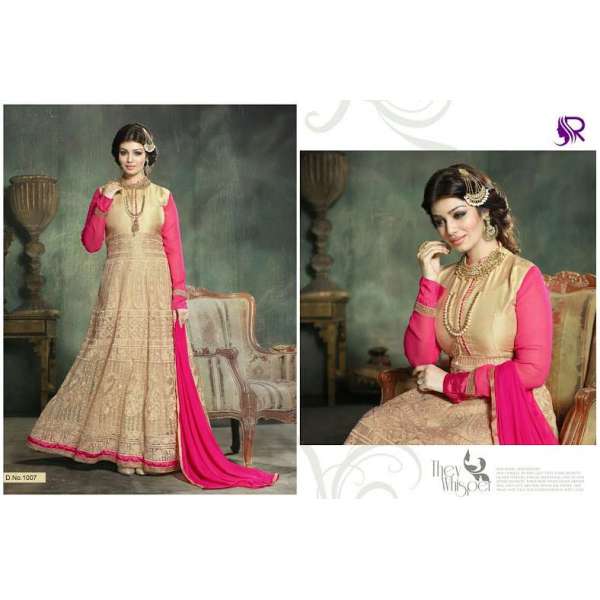 U1007 GOLD AND PINK AYESHA TAKIA ANARKALI STYLE SALWAR KAMEEZ SUIT