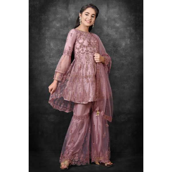 Deep Purple Indian Young Girls Party Gharara Suit