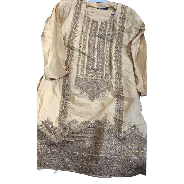 Beige Designer Embroidered Indian Girls Suit