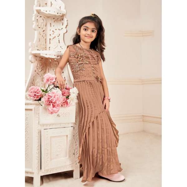 Brown Layered Style Kids Girls Party Dress