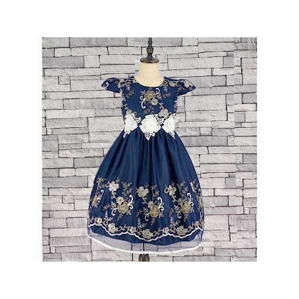 GIRLS CLASSIC BLUE FLORAL OVERLAY DRESS (3-13 YEARS)