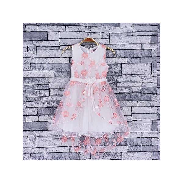 GIRLS SALMON FLORAL OVERCOAT STYLE DRESS (4-14 YEARS)