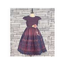 GIRLS NAVY BLAZER BLUE AND ROSE PINK TWO TONE LACE PRINT TULLE KIDS DRESS (5-13 YEARS)