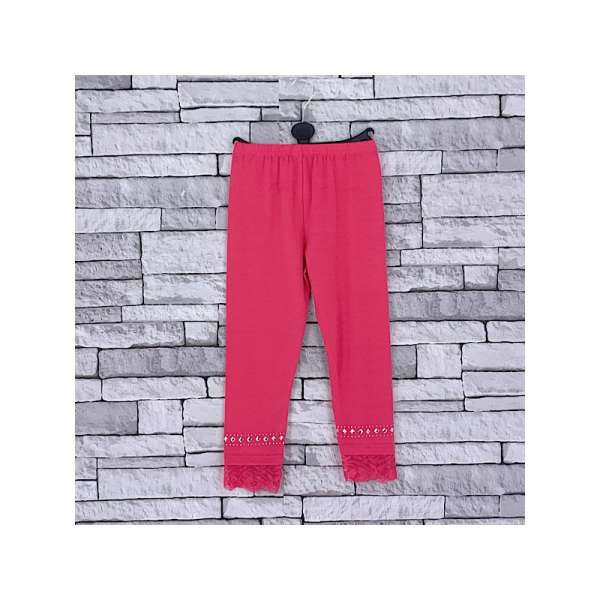 GIRLS H/PINK DIAMANTE LACE LEGGINGS (2-14 YEARS)