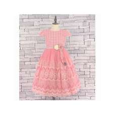 GIRLS B/PINK LACE PRINT TULLE DRESS (5-13 YEARS)